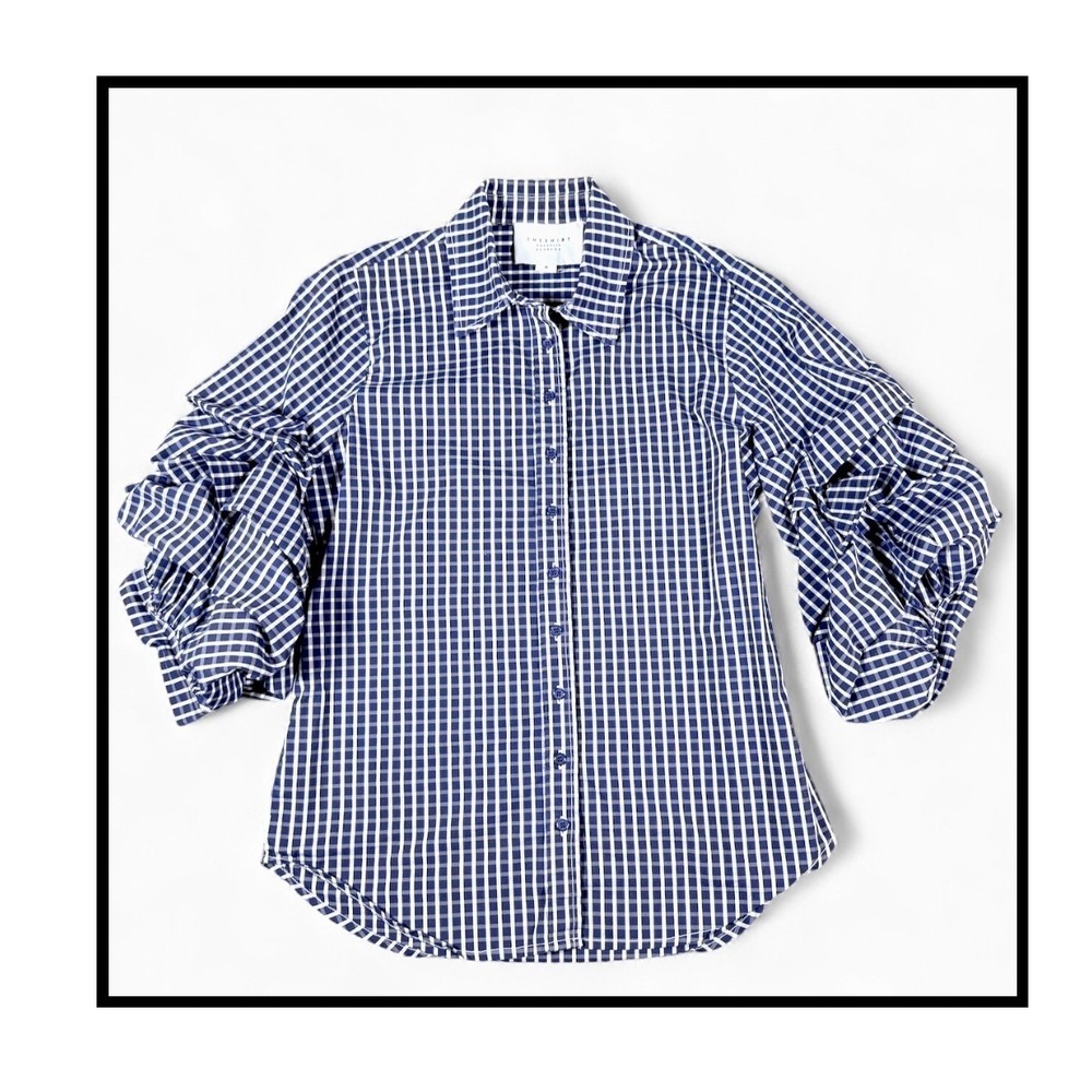 The Shirt by Rochelle Behrens Navy and White Gingham Button-Down Shirt, size M